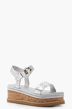 Boohoo Freya Metallic Studded Espadrille Flatforms