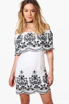 Boohoo Petite Mel Embroidered Hem Bodycon Dress Ivory