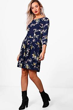 Boohoo Hayley Floral Brushed Knit Skater Dress