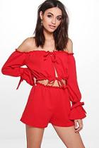 Boohoo Lori Off Shoulder Frill Crop & Short Co-ord Set