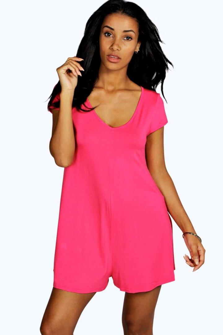 Boohoo Joanna Capped Sleeve Swing Playsuit Raspberry