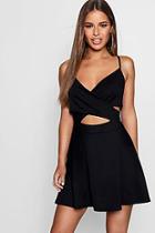 Boohoo Petite Cut Front Cross Over Skater Dress