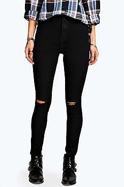 Boohoo Lara Ripped Knee Skinny Tube Jeans