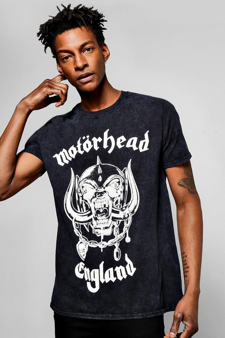 Boohoo Motorhead Snow Washed T Shirt Black