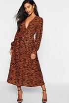 Boohoo Tiger Print Midi Shirt Dress