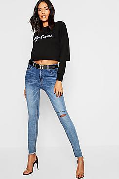 Boohoo Mid Rise Slogan Print Skinny Jeans
