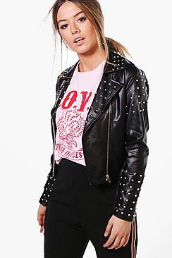 Boohoo Petite Ellie Studded Pu Biker Jacket