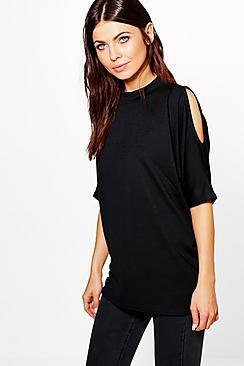 Boohoo Thea Cold Shoulder Melange Top