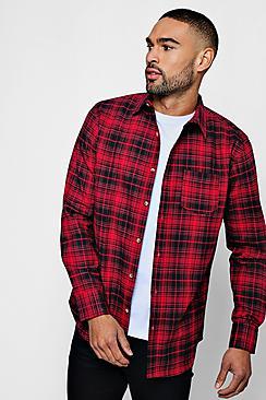 Boohoo Long Sleeve Red And Black Check Shirt