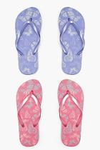 Boohoo Alexis Butterfly Print Two Pack Flip Flops
