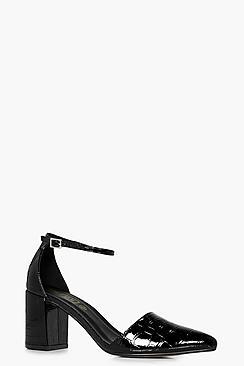 Boohoo Ella Croc Patent Block Heel Pointed