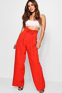 Boohoo Petite Lace Up Wide Leg Trouser