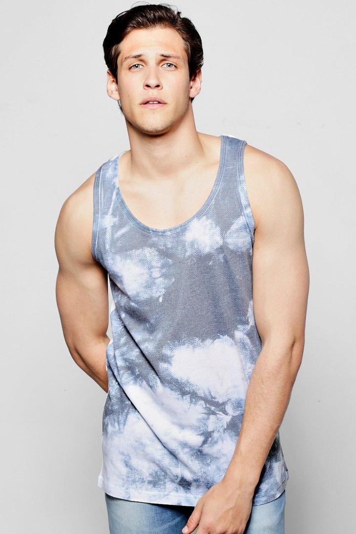 Boohoo Tie Dye Sublimation Tank Top Navy