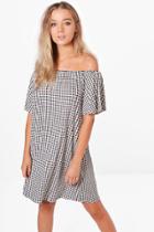 Boohoo Lucie Off The Shoulder Gingham Mini Dress Black
