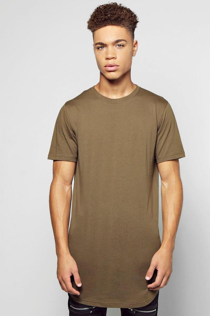 Boohoo Longline Scoop Hem T Shirt Olive