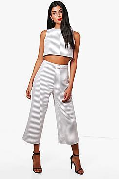 Boohoo Frances Srtipe Boxy Crop & Culotte Co-ord