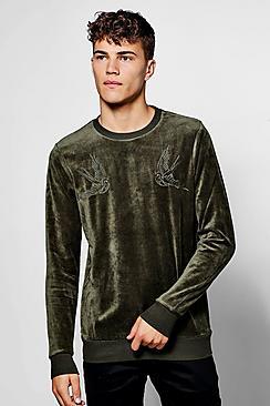 Boohoo Velous Sweater With Embroidery