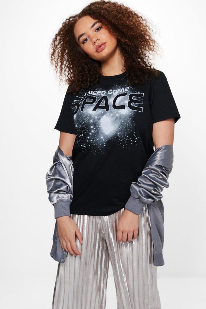Boohoo Plus Kelly I Need Some Space Printed Tee Black