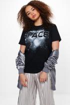 Boohoo Plus Kelly I Need Some Space Printed Tee Black