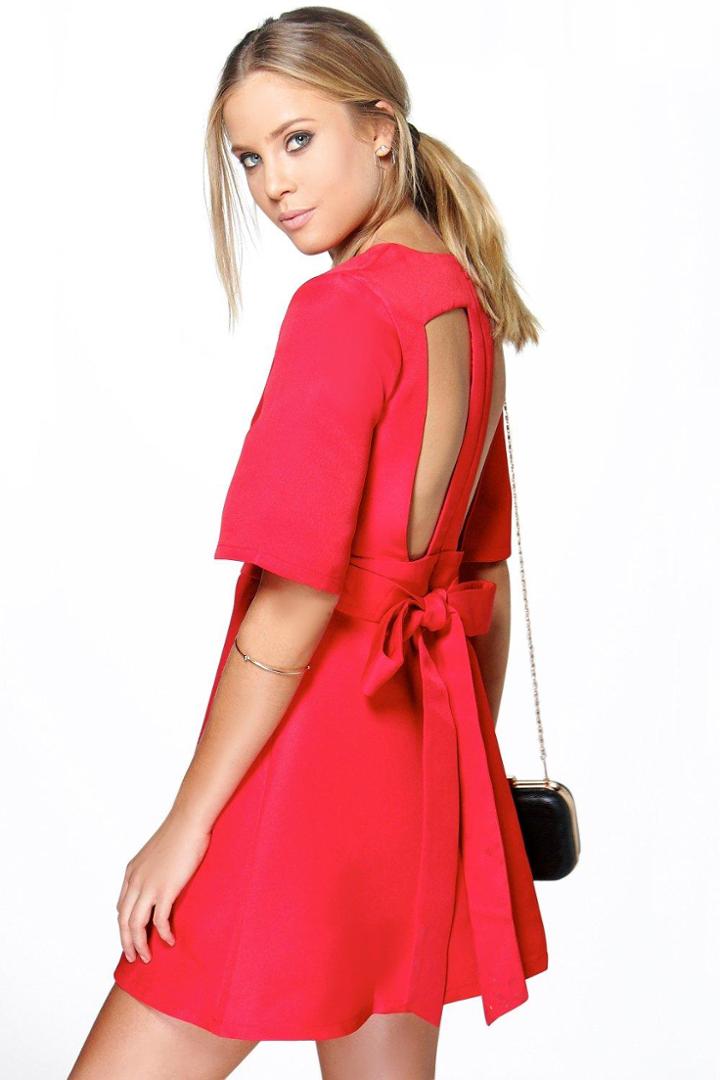 Boohoo Boutique Lana Cutwork Kimono Sleeve Dress Red