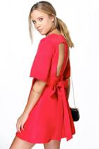 Boohoo Boutique Lana Cutwork Kimono Sleeve Dress Red
