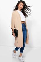 Boohoo Katie Kimono Sleeve Collarless Duster Stone