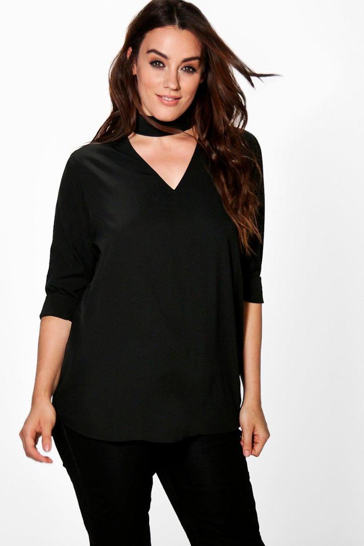 Boohoo Plus Annie Cutout Woven Shirt Black