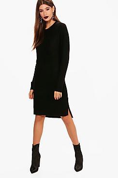 Boohoo Anna Soft Knit Rib Midi Jumper Dress