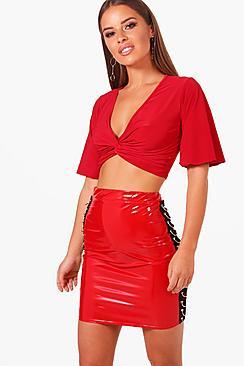 Boohoo Petite Twist Front Kimono Sleeve Crop Top