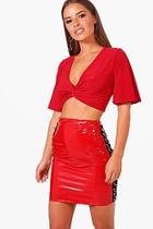Boohoo Petite Twist Front Kimono Sleeve Crop Top