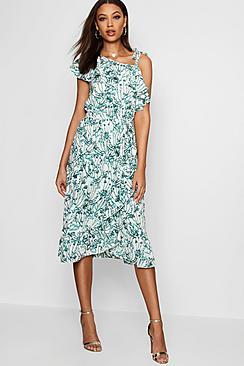 Boohoo Tall Marie One Shoulder Ruffle Midi Dress