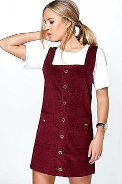 Boohoo Carrie Cord Pocket Pinafore Dress