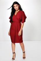 Boohoo Ava Woven Wrap Tie Dye Midi Dress Wine