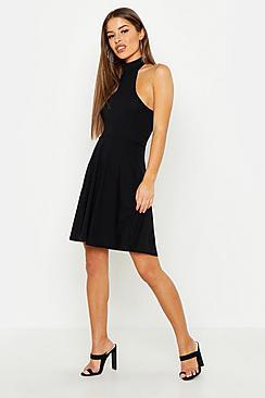 Boohoo Petite Turtle Neck Rib Skater Dress