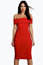 Boohoo Indie Off The Shoulder Midi Bodycon Dress Red