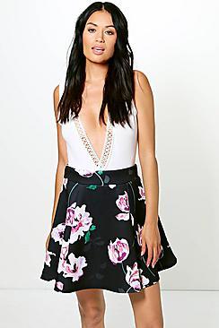 Boohoo Natalya Panelled Scuba Fit And Flare Skater Skirt