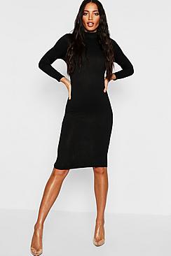 Boohoo Jumbo Rib Neon Polo Neck Midi Dress