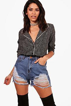Boohoo Holly Spot Plunge Pyjama Shirt