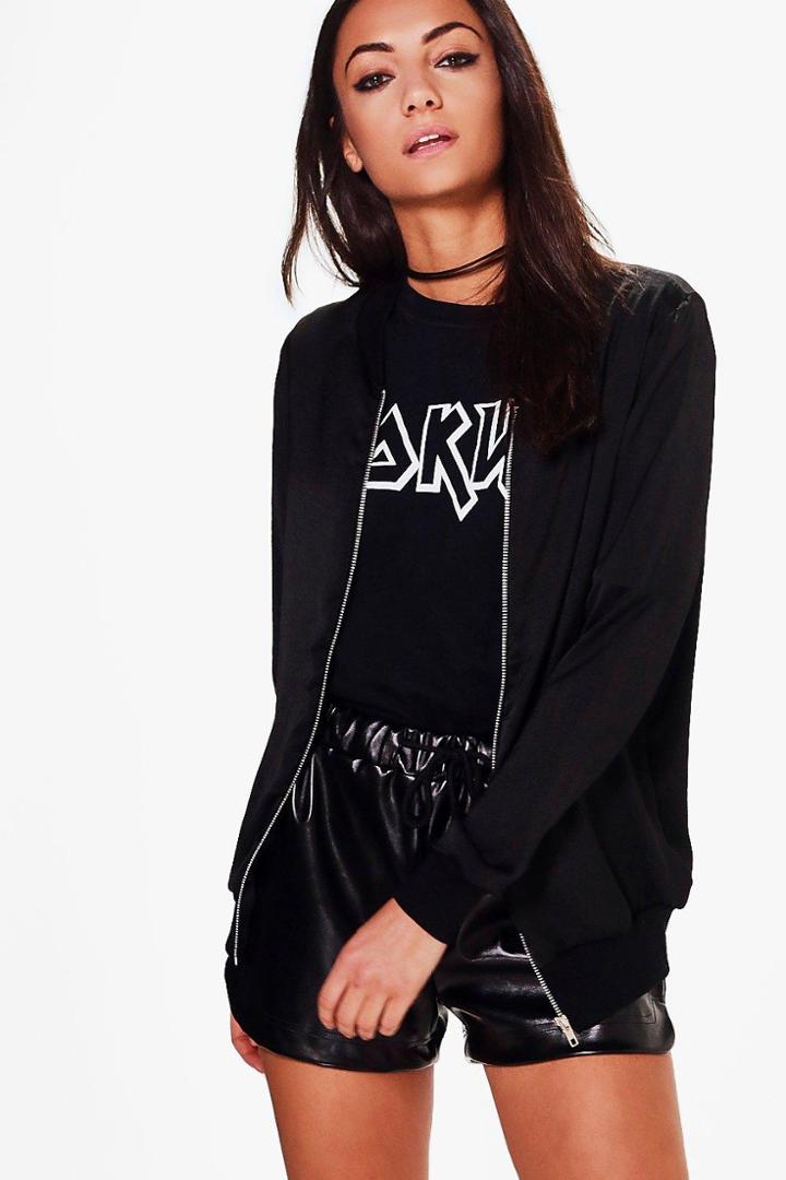Boohoo Tall Elena Satin Bomber Black