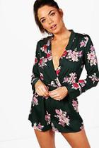 Boohoo Penny Pyjama Style Wrap Playsuit