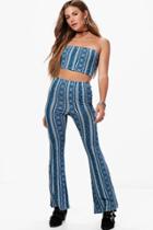 Boohoo Hanna Aztec Flares & Bandeau Co-ord Set Blue
