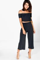 Boohoo Lexi Off The Shoulder Top And Culotte Co-ord Set Black
