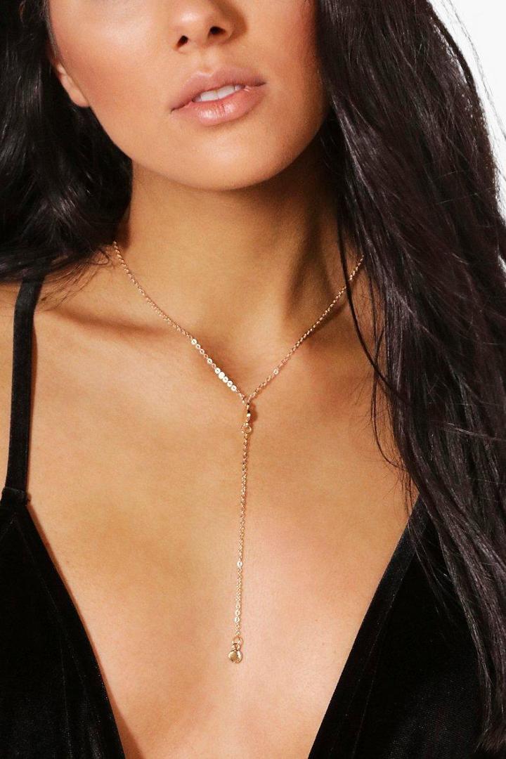 Boohoo Isla Diamante Plunge Necklace Gold