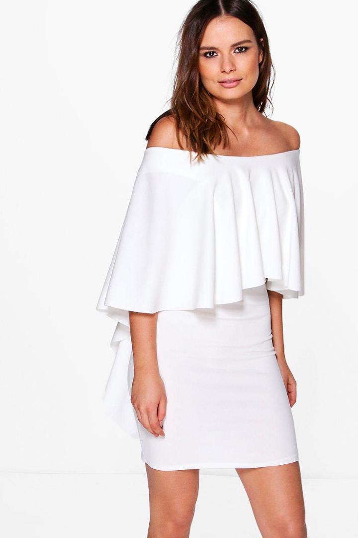 Boohoo Reeva Short Sleeve Cape Detail Shift Dress Ivory
