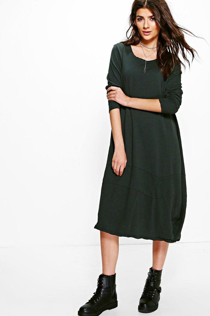 Boohoo Araceli Long Sleeved Oversized Midi Dress Grey