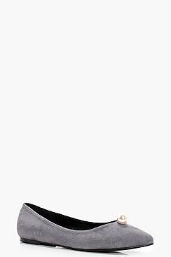 Boohoo Eleanor Pearl Trim Pointed Ballet