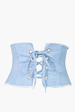 Boohoo Daisy Eyelet Denim Corset Belt