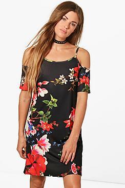 Boohoo Eartha Floral Cold Shoulder Shift Dress