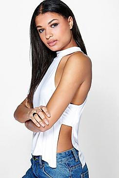 Boohoo Eva High Neck Side Strap Top