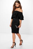 Boohoo Tall Laurel Double Frill Choker Midi Dress Black